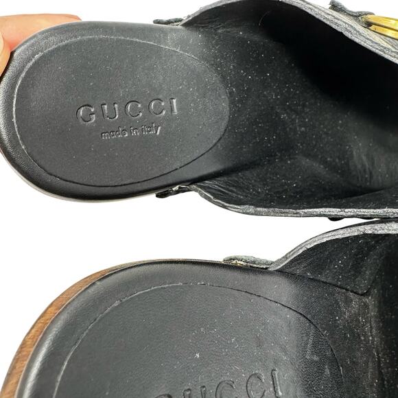 Gucci Black Leather Horsebit Platform Clog Heels Size US 7 Made in Italy - Picture 7 of 8